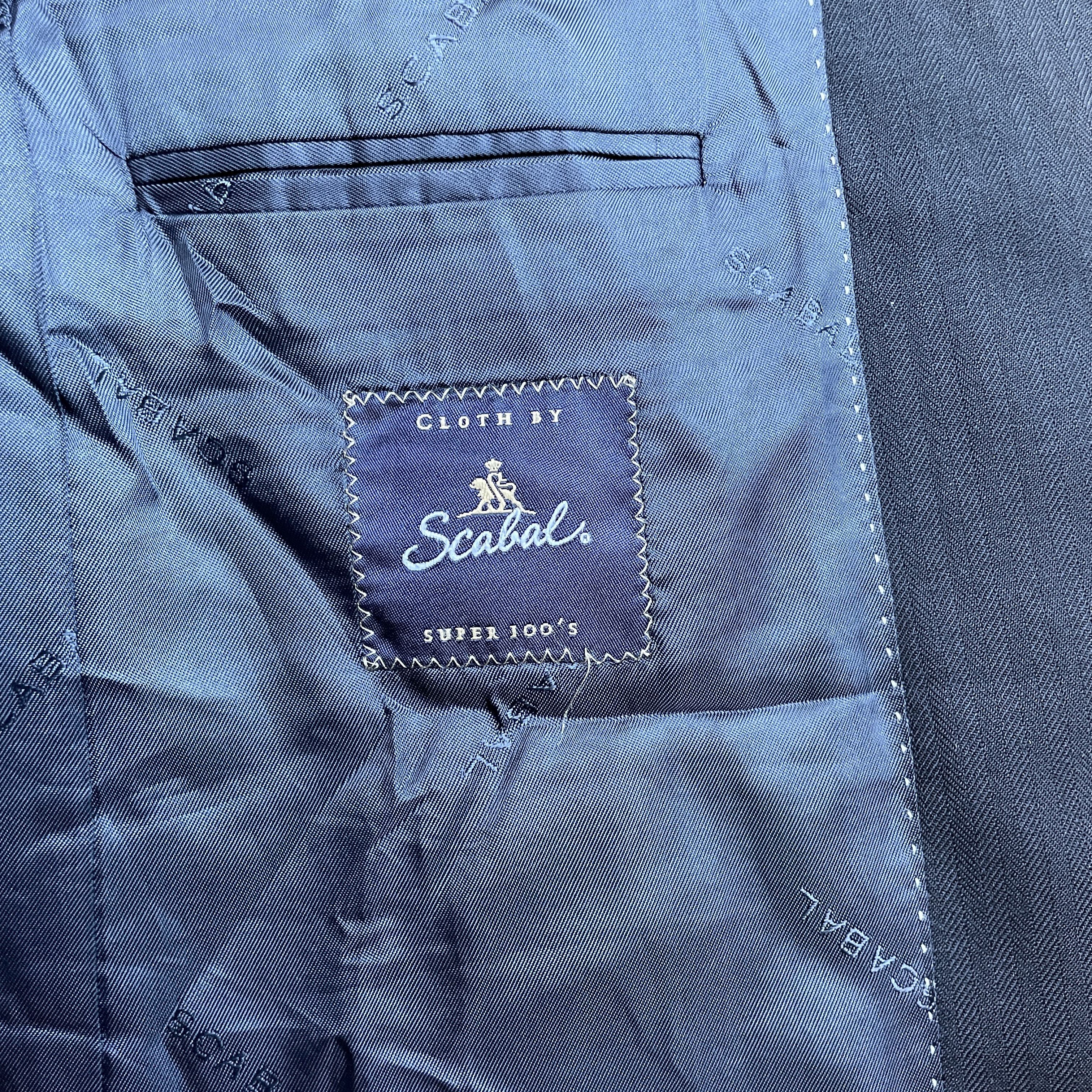 SCABAL Scabal Herringbone Wool 3 Button Wool Navy Suit Size EUR 50 Size 40R - 19 Thumbnail