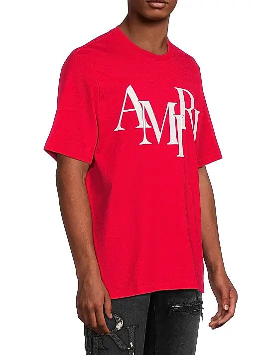 Amiri os11x0326 Staggered Logo Cotton T-Shirt in Red Size US M / EU 48-50 / 2 - 5 Thumbnail