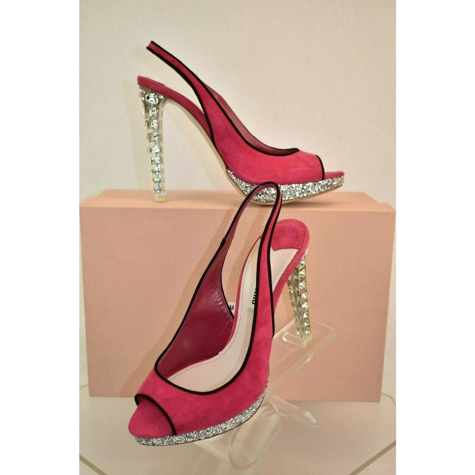Miu Miu MIU MIU PRADA PINK SUEDE JEWELED CRYSTALS' HEELS PUMPS 37.5 Size US 7.5 / IT 37.5 - 1 Thumbnail