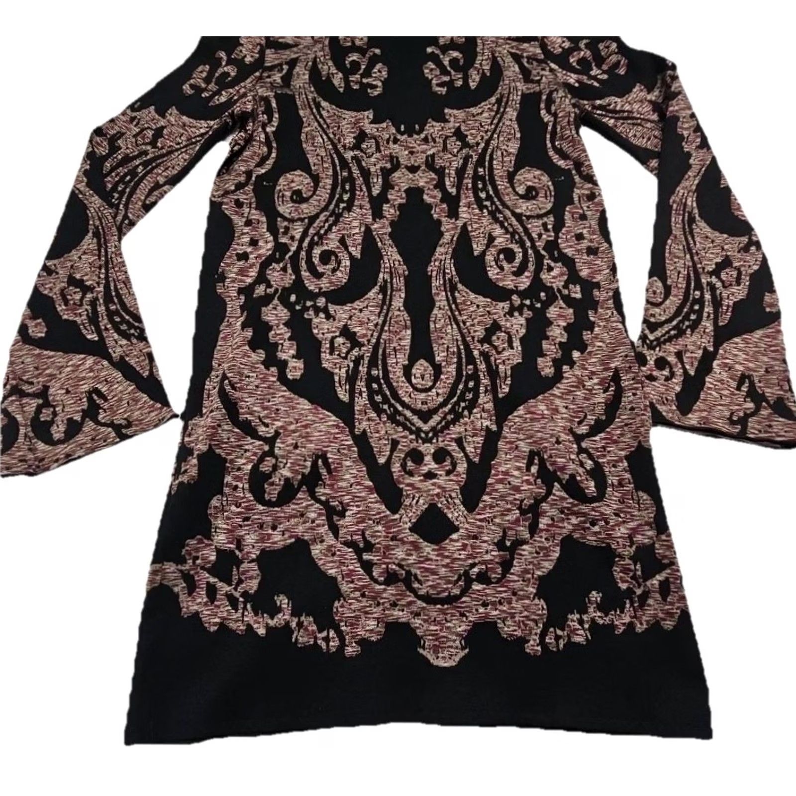 Free People Free People Mini Dress Small Petite Black Pink Paisley Boho Bell Sleeve Mock Neck Pullover Knit Lightweight Womens Short 34” Size S / US 4 / IT 40 - 6 Thumbnail