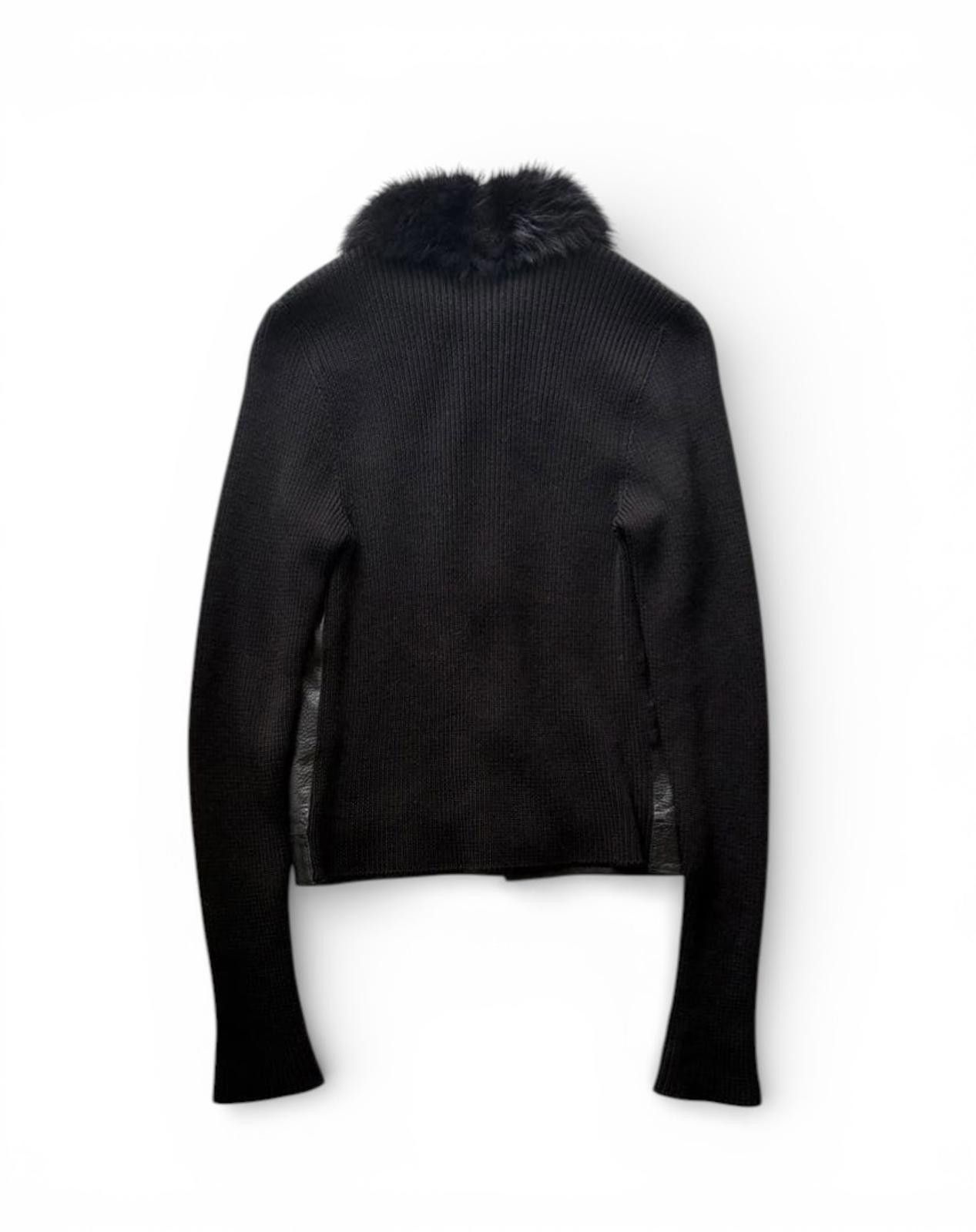 Prada Prada - Black Leather and Knit Jacket with Fur Collar Size S / US 4 / IT 40 - 2 Thumbnail