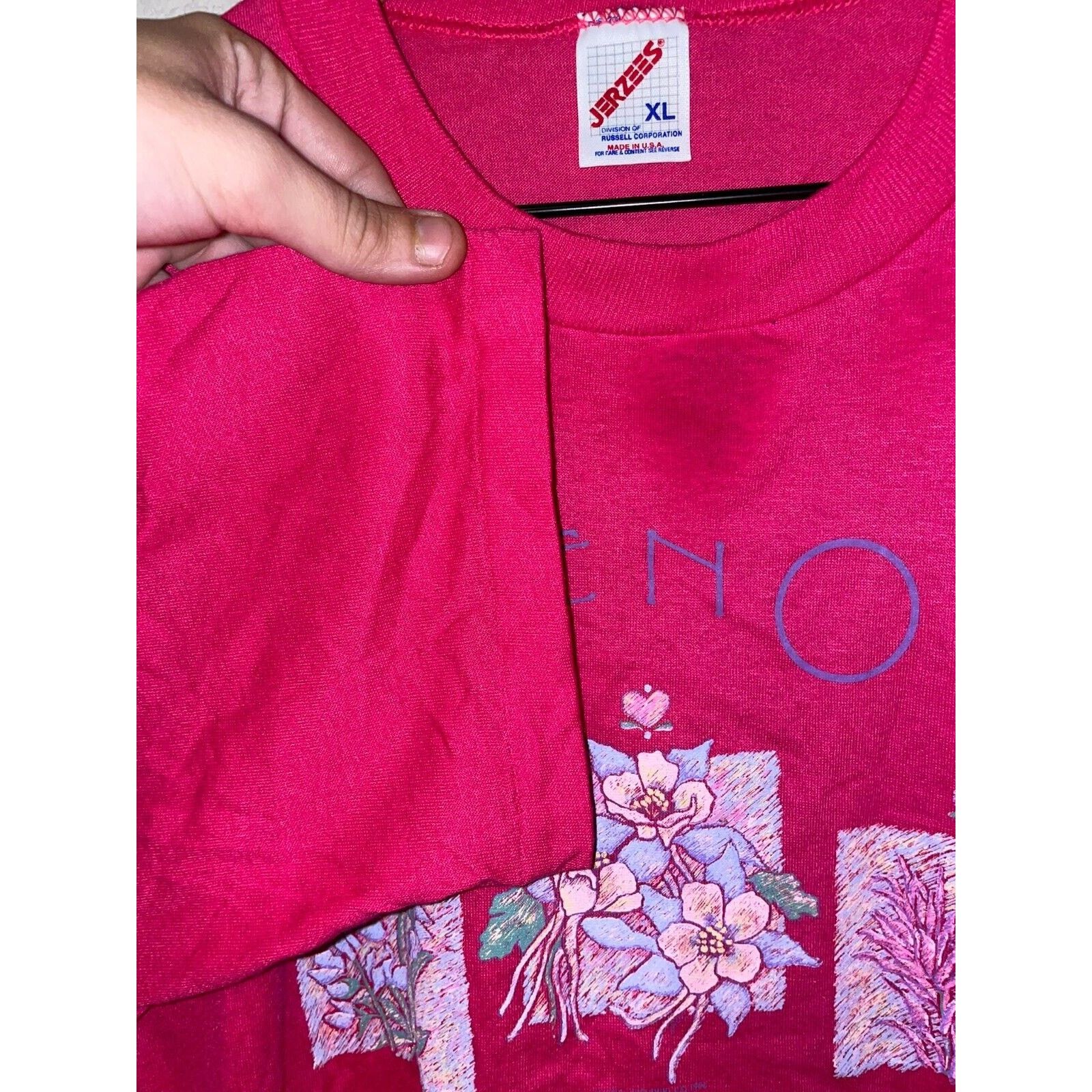 Jerzees Vintage Reno Shirt Tee Flower Graphic Pink Shirt VTG 1990s X Size US XL / EU 56 / 4 - 7 Thumbnail