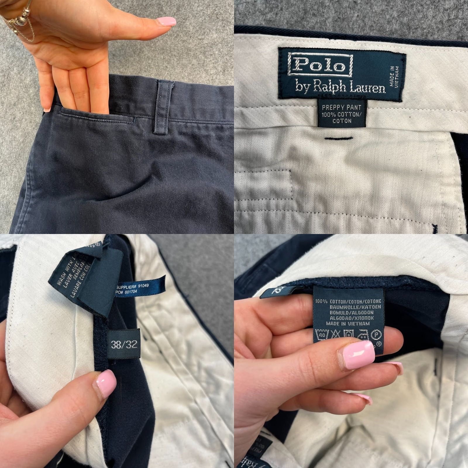 Polo Ralph Lauren VINTAGE Polo Ralph Lauren Chino Trousers Mens Navy Blue 38 Regular 5-Pocket Front Flat Front Tapered Cotton Canvas Pants Size US M / EU 48-50 / 2 - 8 Thumbnail