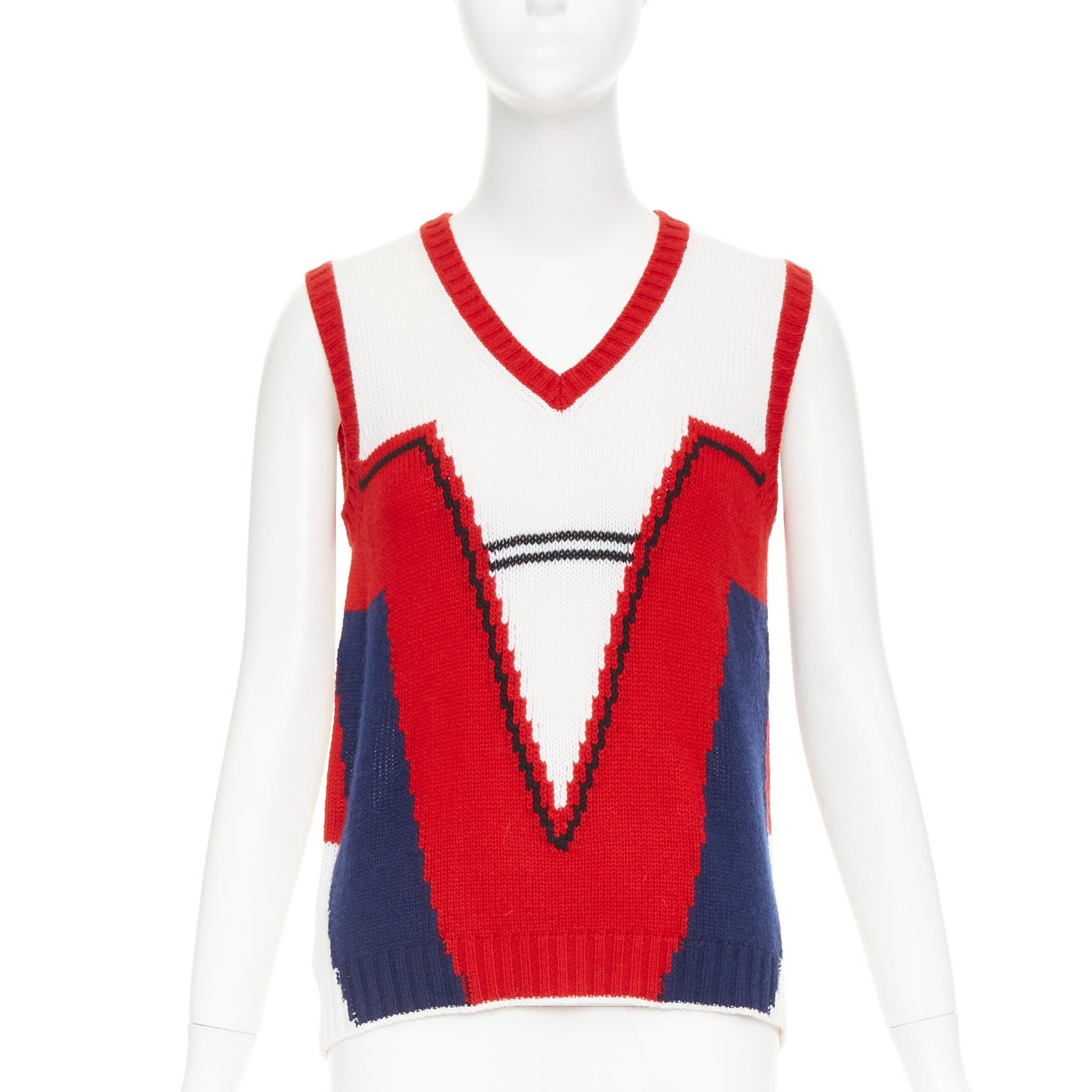 Prada PRADA 2016 Runway 100% cashmere geometric colorblocked intarsia sweater vest IT38 XS Size XS / US 0-2 / IT 36-38 - 1 Thumbnail