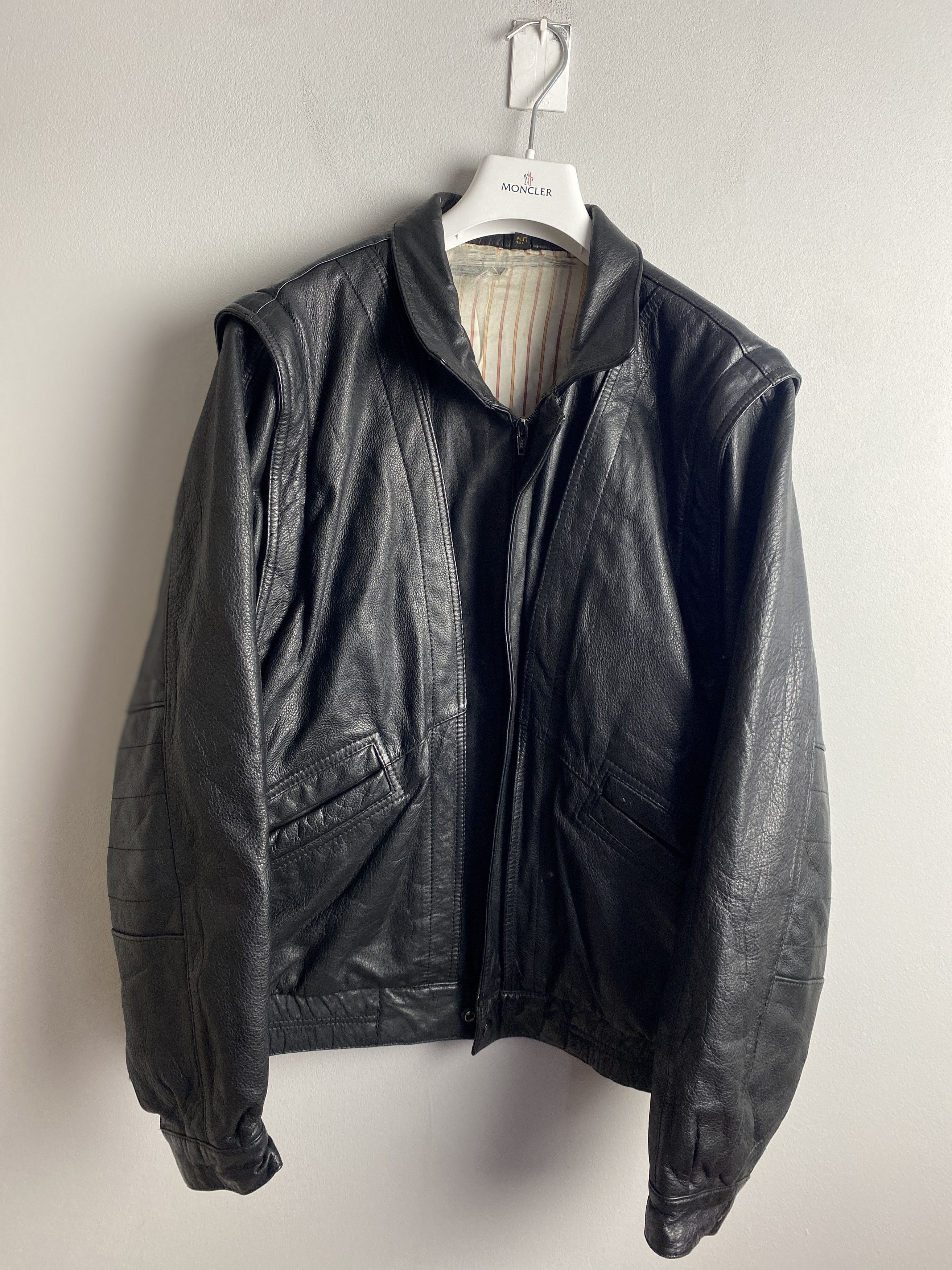 Vintage cow leather jacket bomber detachable sleeves