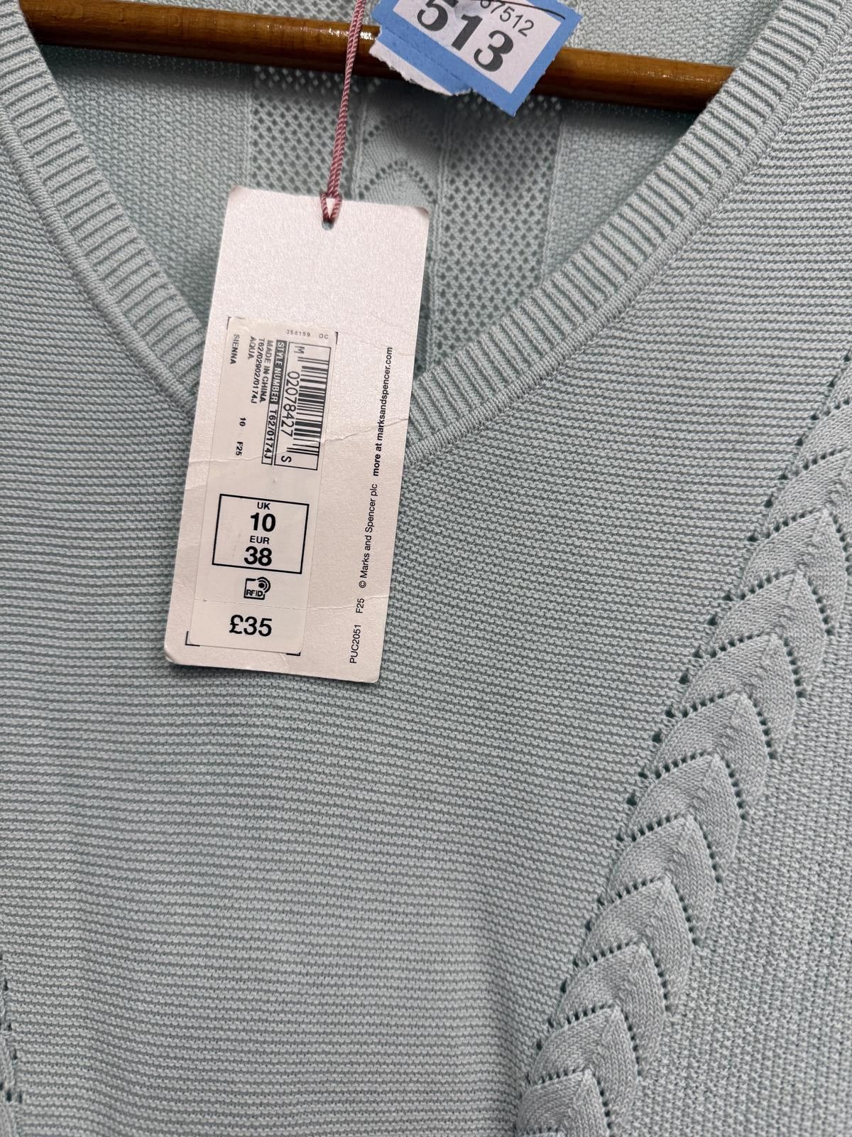 M.E. Sport Light Blue Knit V-Neck Sweater with Cable Pattern b513 Size M / US 6-8 / IT 42-44 - 3 Thumbnail