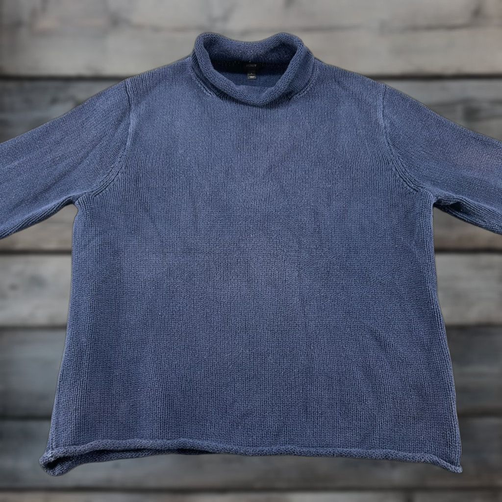 J.Crew J.CREW Sweater Pullover Mens L Blue Navy Mock Neck Fisherman Cable Solid Knit Wool Cotton Night 90s Vintage? Size US L / EU 52-54 / 3 - 1 Thumbnail