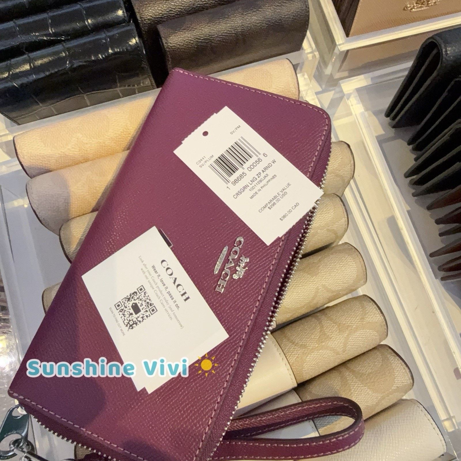 Coach NWT Coach Long Zip Around Wallet leather C3441 Silver plum Size ONE SIZE - 4 Thumbnail