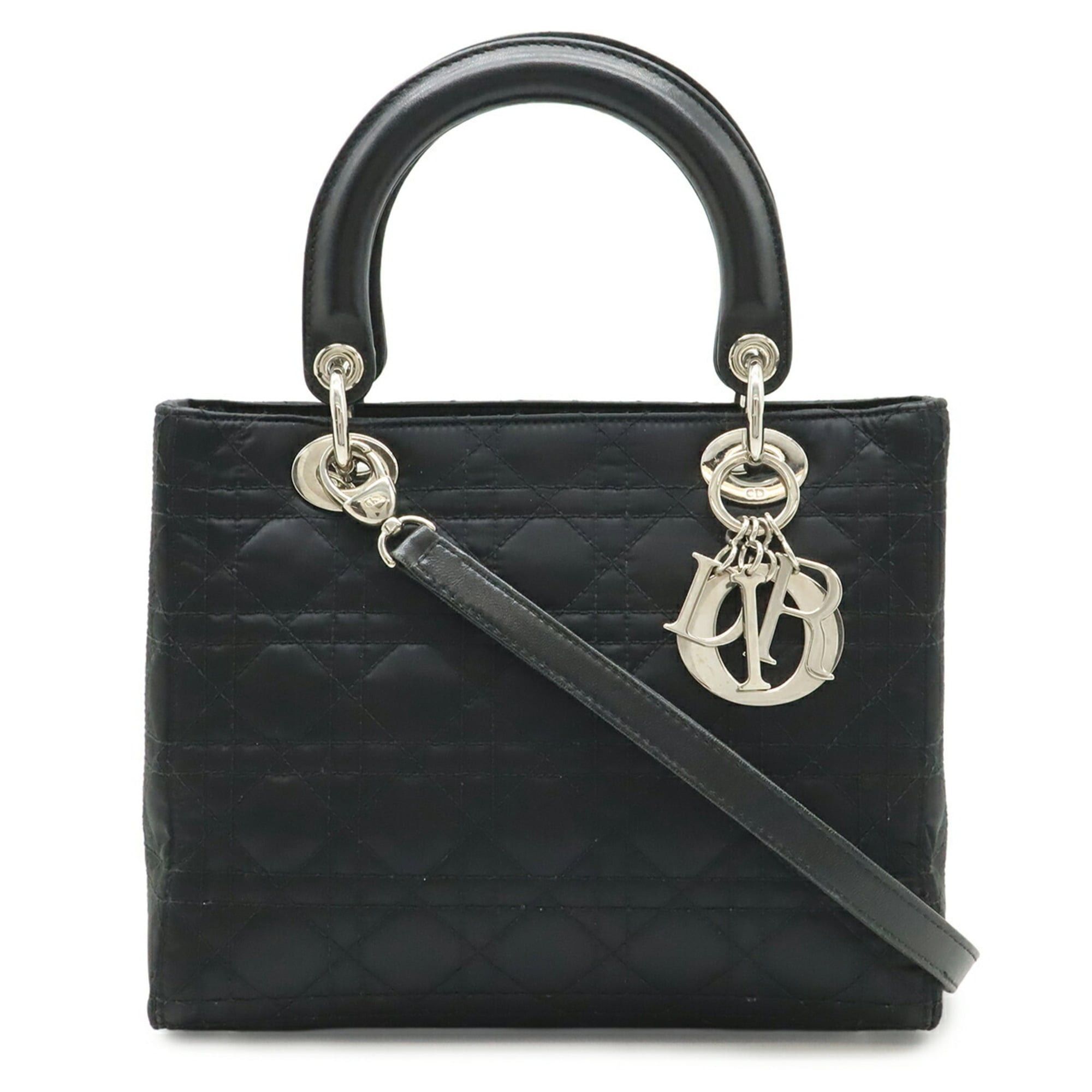 Dior Christian Dior Lady Cannage Handbag Shoulder Bag Satin Leather Black Size ONE SIZE - 1 Thumbnail
