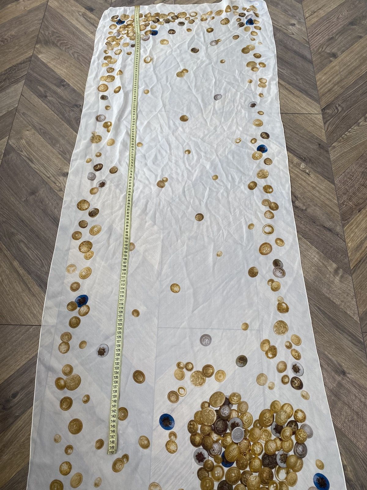 Moschino Vintage Moschino Silk Scarf Gold Coins Print Ivory Wrap Size ONE SIZE - 10 Thumbnail
