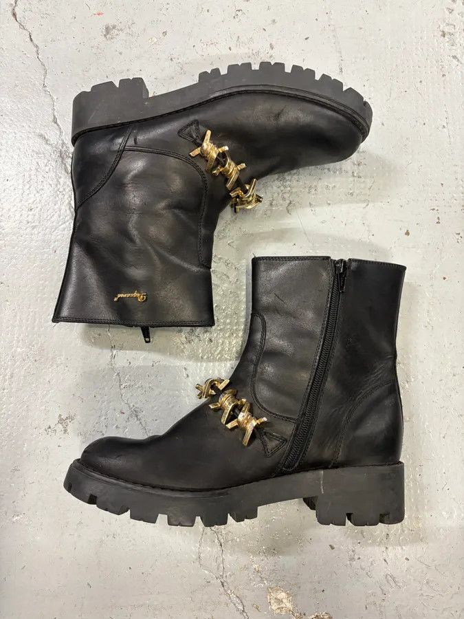 Dsquared2 2010s Dsquared2 Black Leather Gold Chain Ankle Boot Size US 7 / IT 37 - 3 Thumbnail