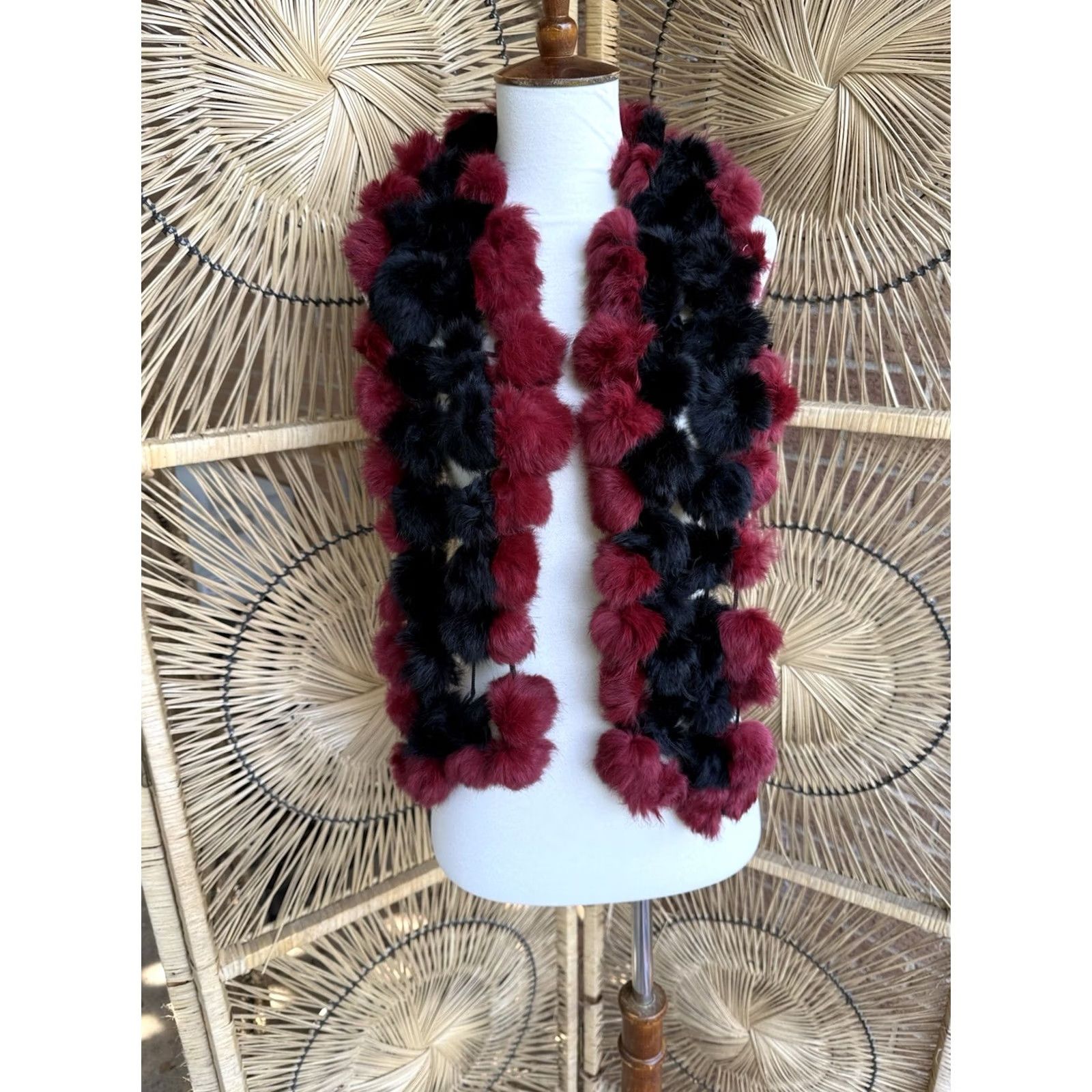 Vintage VINTAGE Cejon Scarf Women 60 Red Fur POM POM Festival Y2K Glam Neck Warmer Boys Girls Mens Womens Size ONE SIZE - 2 Thumbnail
