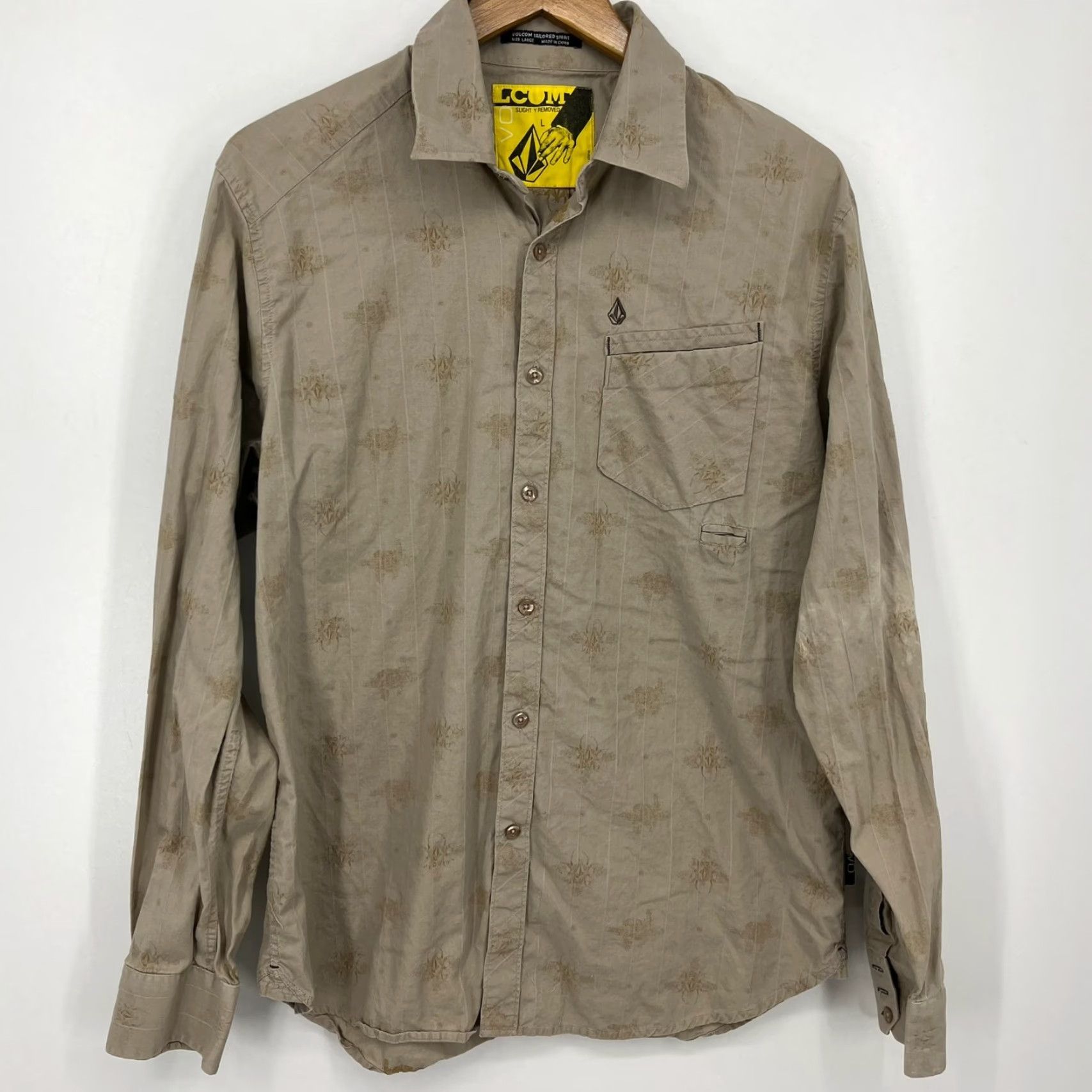Volcom Volcom Button-Up Shirt Men L Beige Cotton Pocket Shirt Size US L / EU 52-54 / 3 - 2 Thumbnail