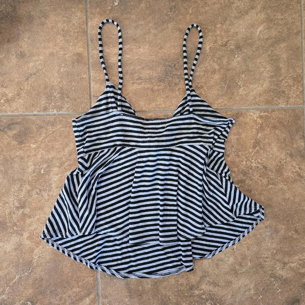Designer Grey Black Striped SC Babydoll Tank Size L / US 10 / IT 46 - 2 Thumbnail