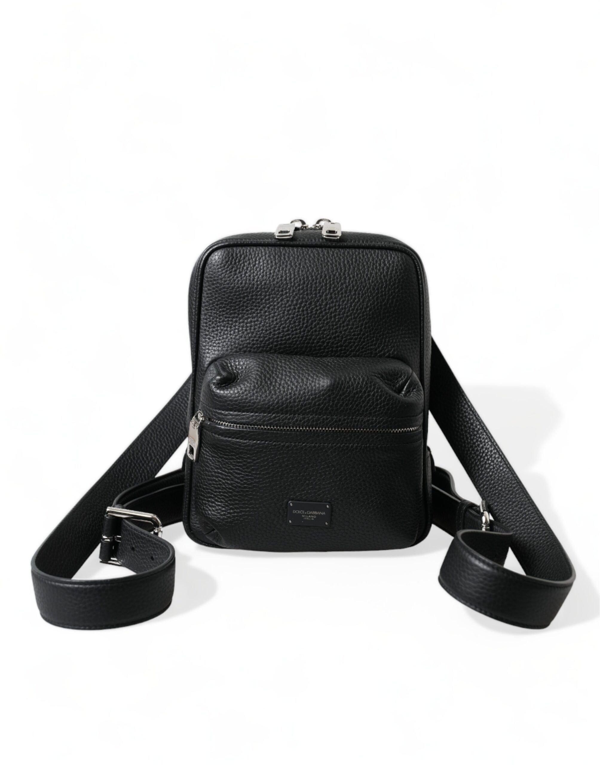 Chic Black Calf Leather Small Men's Backpack