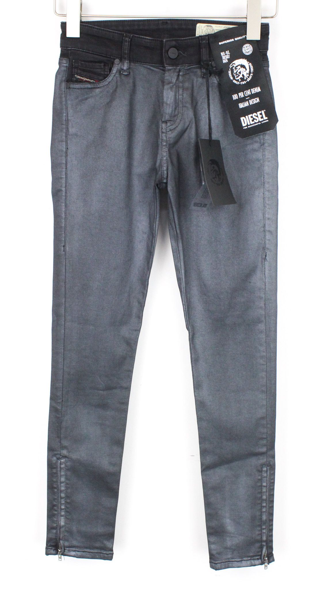 Diesel SLANDY-ZIP 069GF W24/L30 Black Coated Jeans 70293 Size 24" / US 00 / IT 34 - 1 Thumbnail