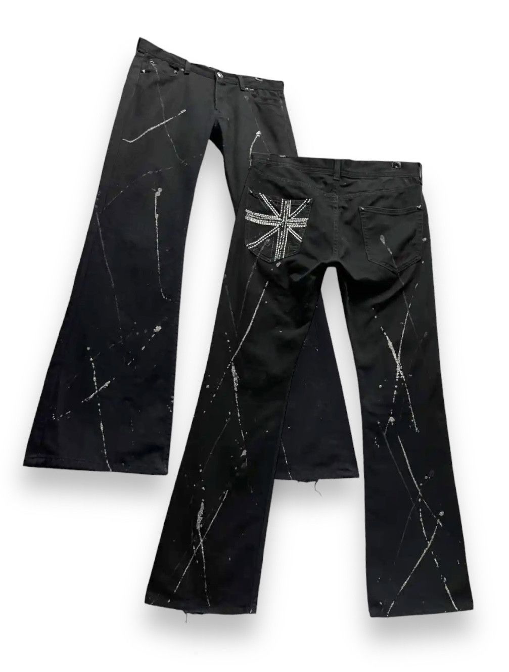 Japanese Brand FLARE🔥SORRIDERE Glitter Splash Union Jack Punk Gothic Denim Size US 31 - 1 Thumbnail