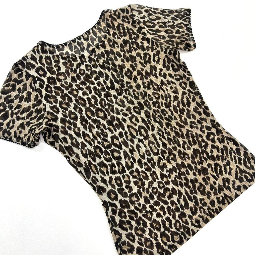 Dolce & Gabbana y2k D&G brown mesh leopard print short sleeve top Size S / US 4 / IT 40 - 6 Thumbnail