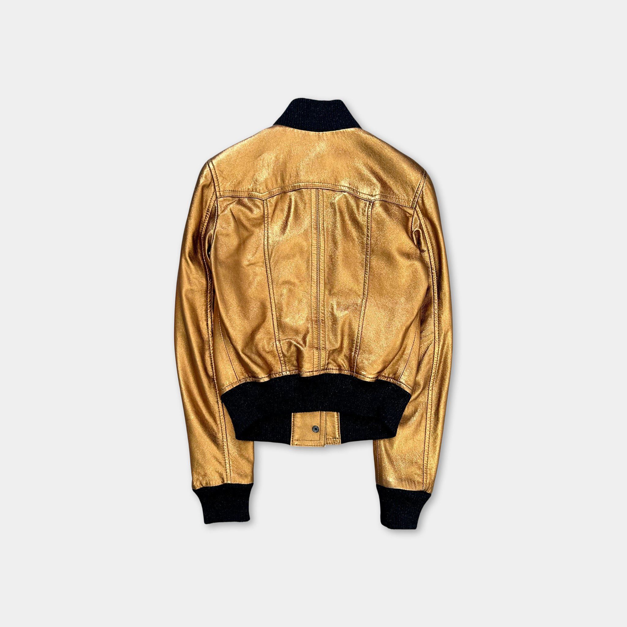 Dolce & Gabbana Dolce & Gabbana 2010s Gold Metallic Leather Jacket Size US S / EU 44-46 / 1 - 4 Thumbnail