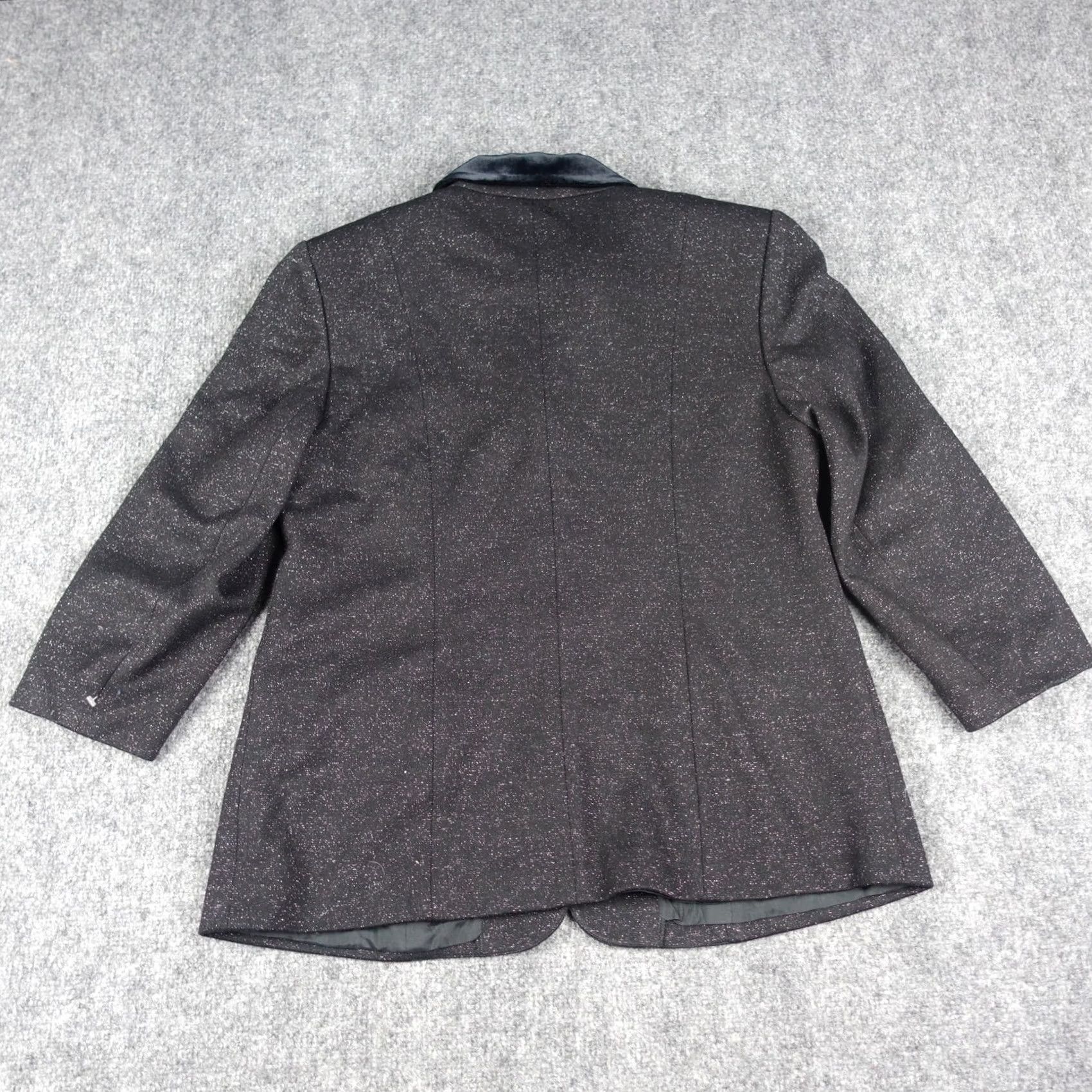 Velvet VINTAGE Versalle Jacket Womens 44 Black Viscose Glitter Collar Button VT Shiny Velvet Classic 1990s Womens Size M / US 6-8 / IT 42-44 - 2 Thumbnail