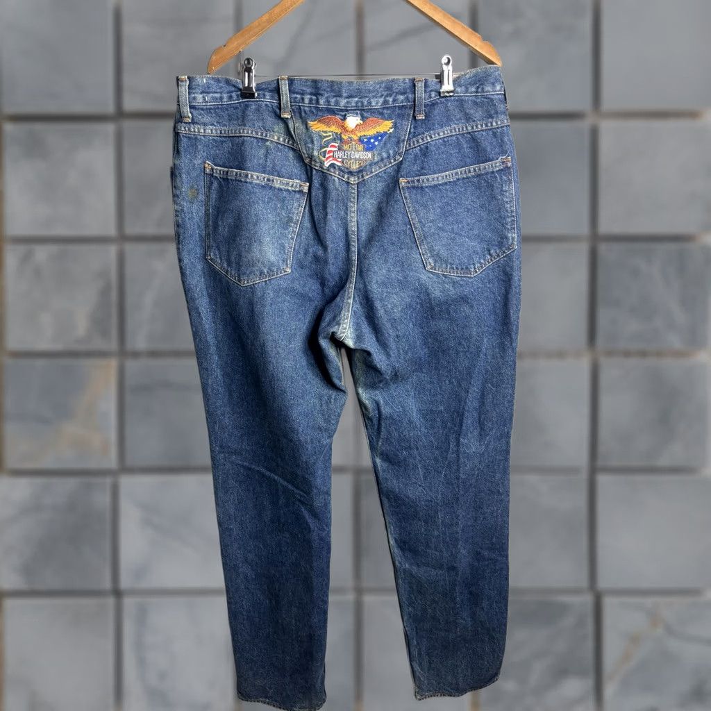 Harley Davidson Vintage Harley-Davidson Jeans Mens 40x36 Blue Tapered Eagle Patch USA 90s Mens Jeans Blue Denim Size US 40 / EU 56 - 1 Thumbnail