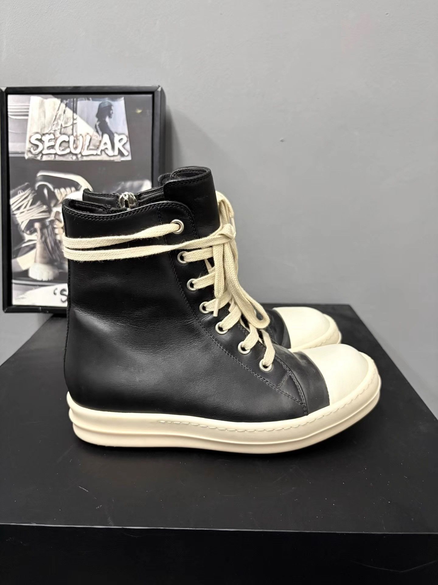 Rick Owens Rick Owens Black White Leather High-Tops K34 Size US 5 / IT 35 - 4 Thumbnail
