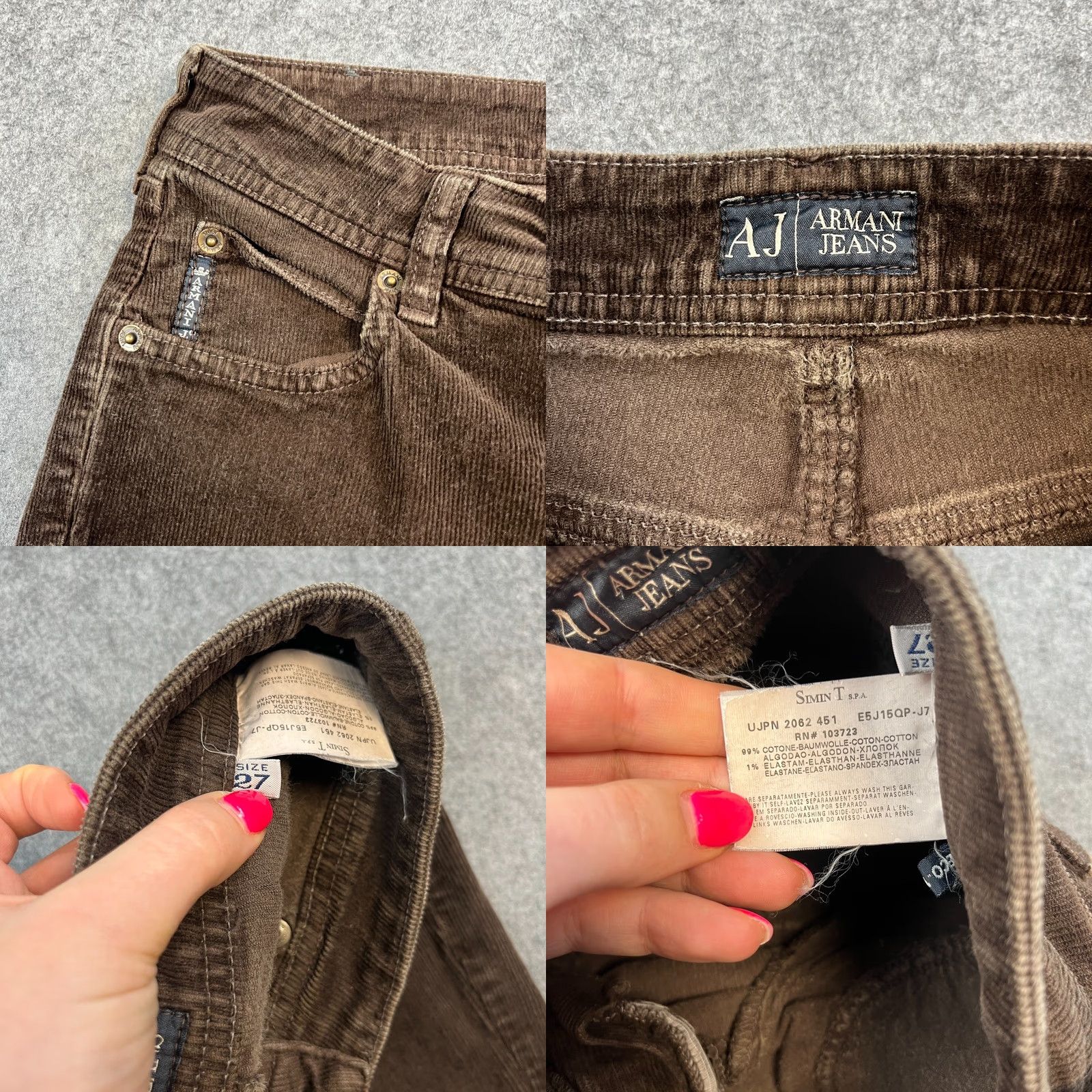 Armani Armani Womens Corduroy Jeans Slim Fit 27 30 UK 8 Brown Vintage Stretch Tapered 5-Pocket Denim Jeans Womens" Size 30" / US 8 / IT 44 - 8 Thumbnail