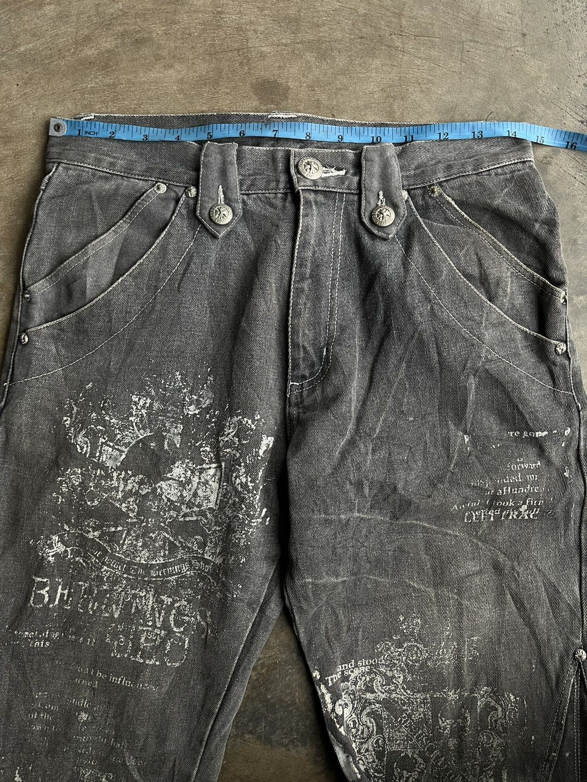 Tornado Mart Bernings Sho Flare Gothic Poem Boot Cut Wash Denim Pants Size US 30 / EU 46 - 13 Thumbnail
