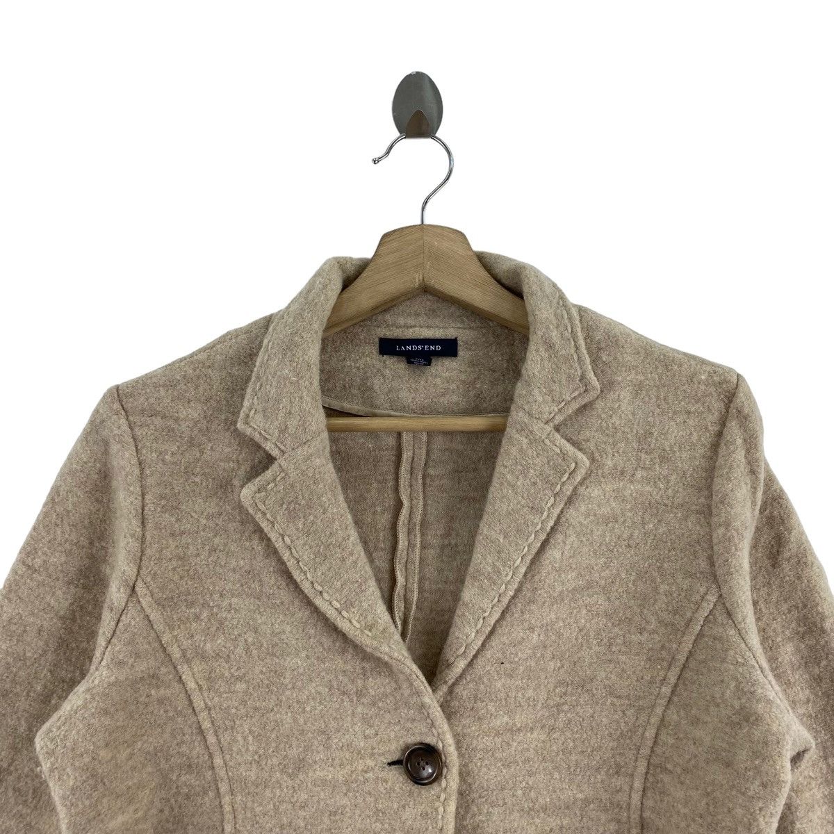 Lands' End Vintage LAND’S END Wool Beige Short Blazer Coat Size S / US 4 / IT 40 - 2 Thumbnail