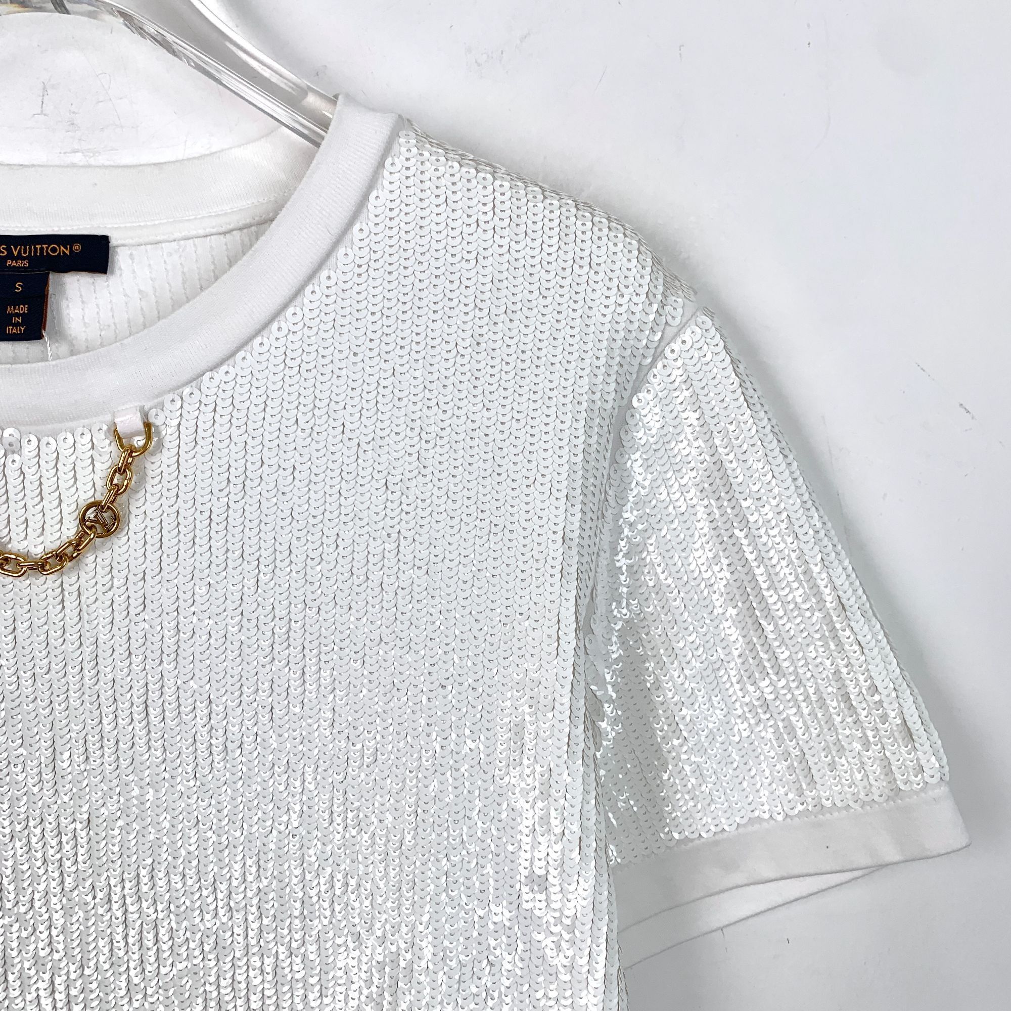 Louis Vuitton X14316 Louis Vuitton White Sequin Short Sleeve Top Size S / US 4 / IT 40 - 3 Thumbnail