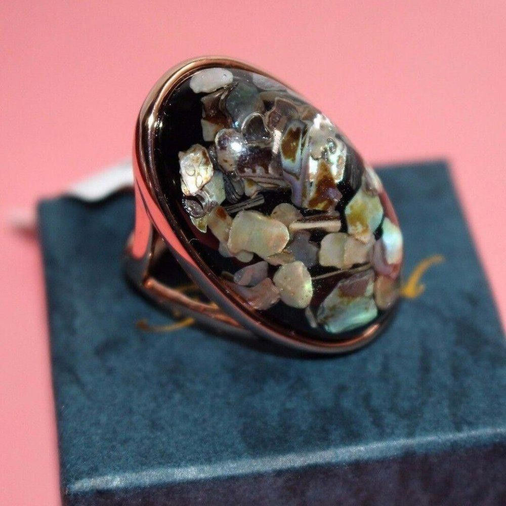 Designer Big 28mm Colorful Shells Mosaic Artificial Coral Gold Ring Size ONE SIZE - 8 Thumbnail