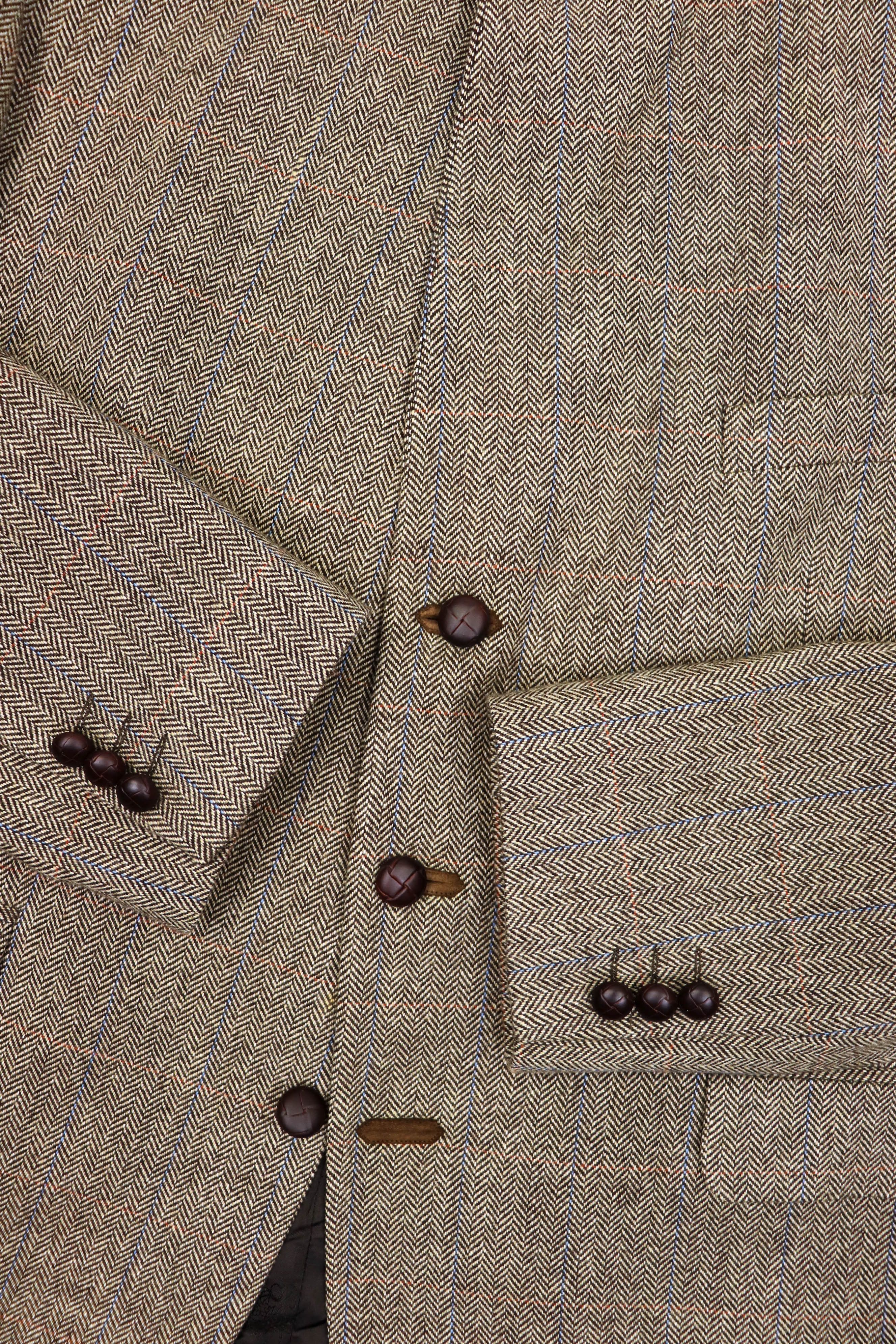DAKS DAKS Beige Herringbone Tweed Wool Sport Coat Blazer Jacket Size 46R - 8 Thumbnail