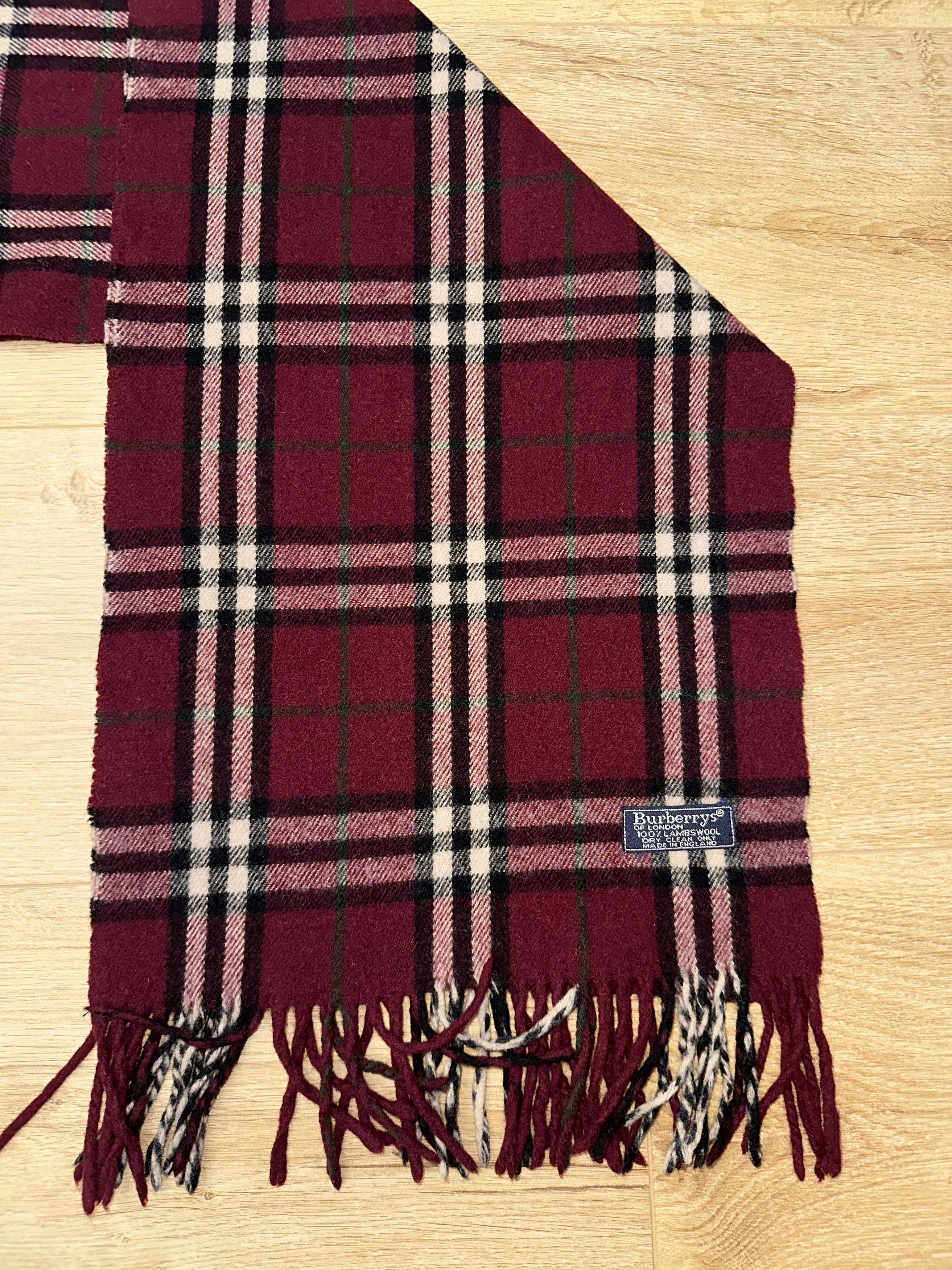 Burberry Iconic Burberrys Lambswool Burgundy Check Scarf 160x30cm Size ONE SIZE - 1 Thumbnail