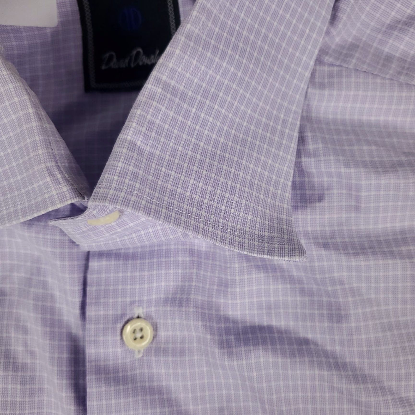 David Donahue VINTAGE David Donahue Shirt Mens Size 17 Purple Check Dress Button Up Long Sleeve Cotton Regular Collar Point Barrel Cuff 17in Mens Size 46R - 3 Thumbnail