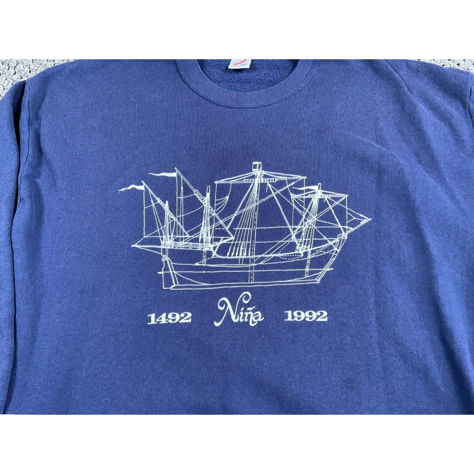 Jerzees VINTAGE Jerzees Sweatshirt 2XL Adult Blue Columbus Nina Ship 500th Anniversary Graphic Print 90s Nautical Retro Size US XXL / EU 58 / 5 - 4 Thumbnail