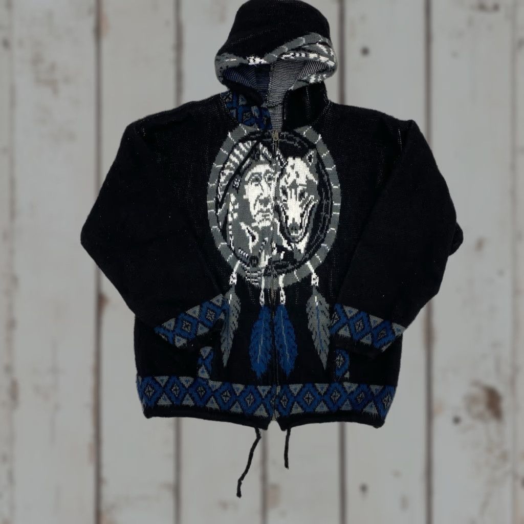RUMINAHUI Full Zip Wool Jacket Hoodie Men Large Blue