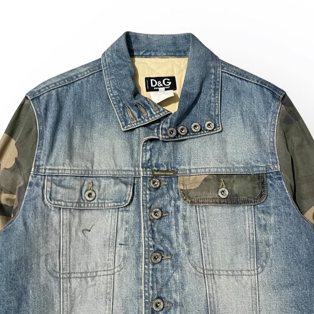 Dolce & Gabbana 00’s Dolce & Gabbana Camo Sleeve Trucker Denim Jacket Size US M / EU 48-50 / 2 - 4 Thumbnail