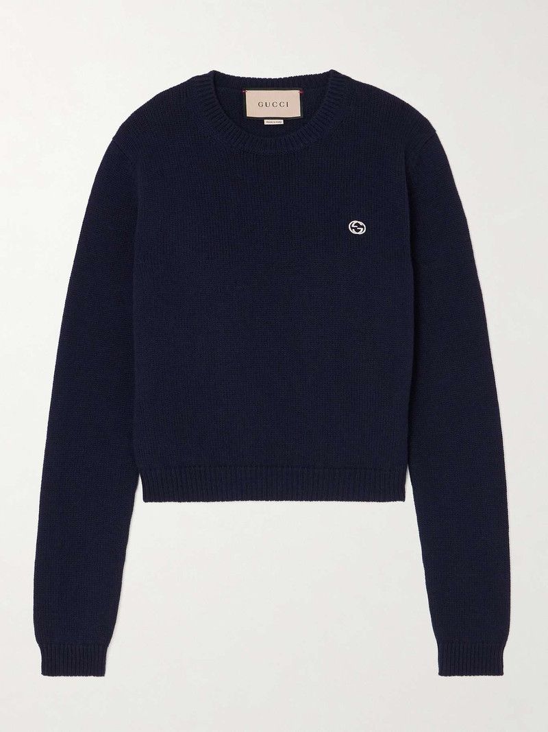Gucci o1la5ras0526 Wool Cashmere Jumper With Embroidery in Navy Size XL / US 12-14 / IT 48-50 - 1 Thumbnail