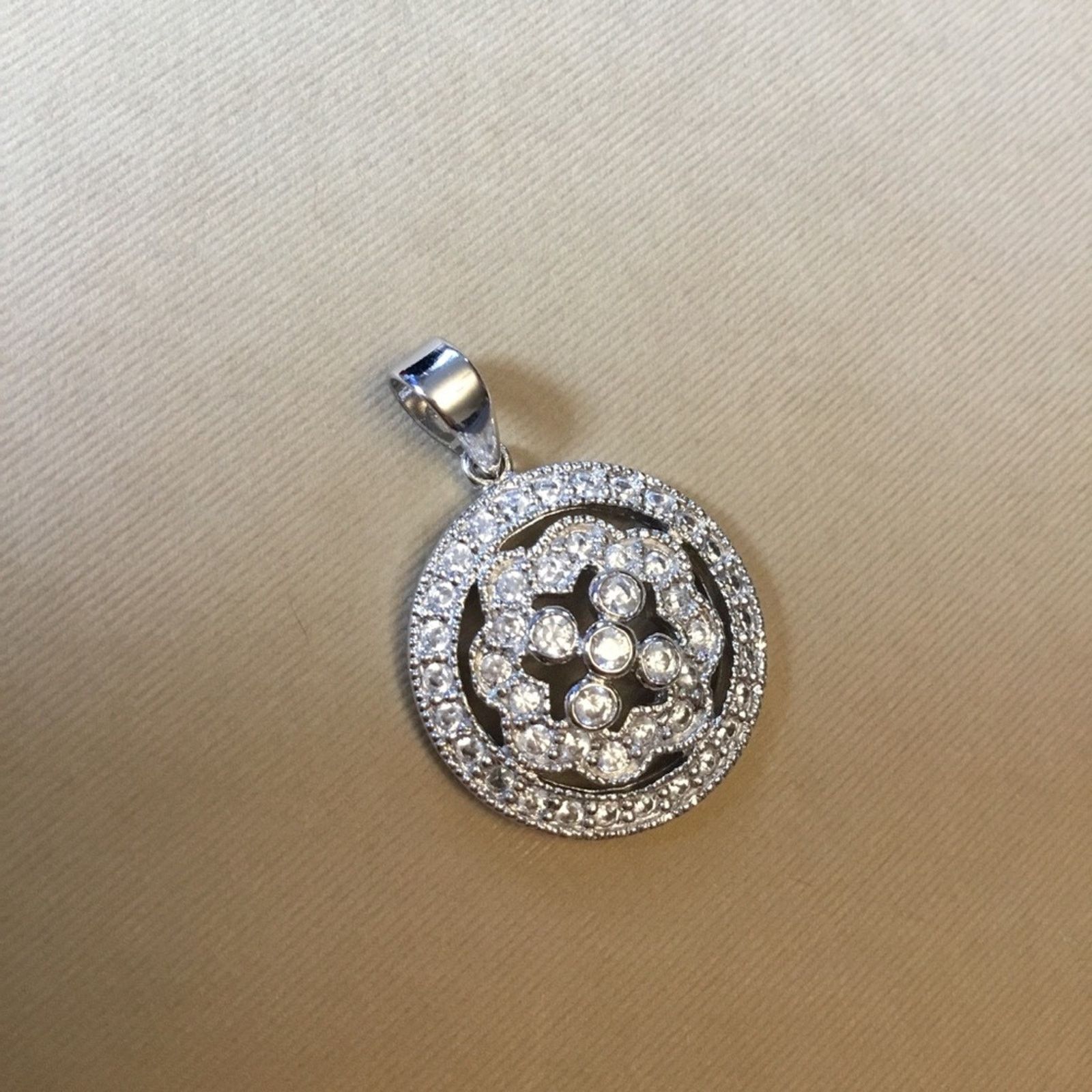 Other Sterling Silver Round Peony Crystals Pendant Size ONE SIZE - 2 Thumbnail