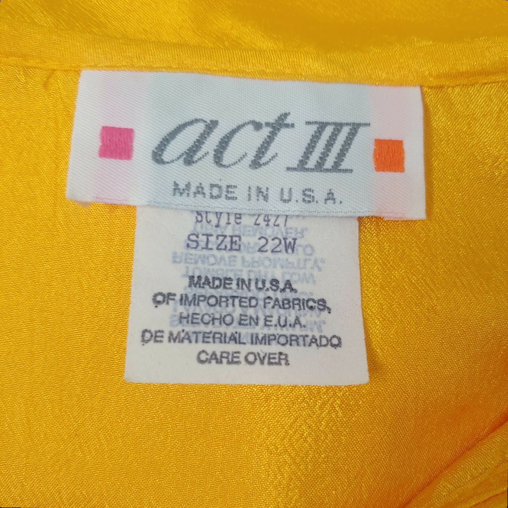 Vintage VINTAGE ACT III Blouse Button-Up Short Sleeve Solid Yellow Shimmer Plus Size 22 Women's Size 3XL / US 20-22 - 5 Thumbnail