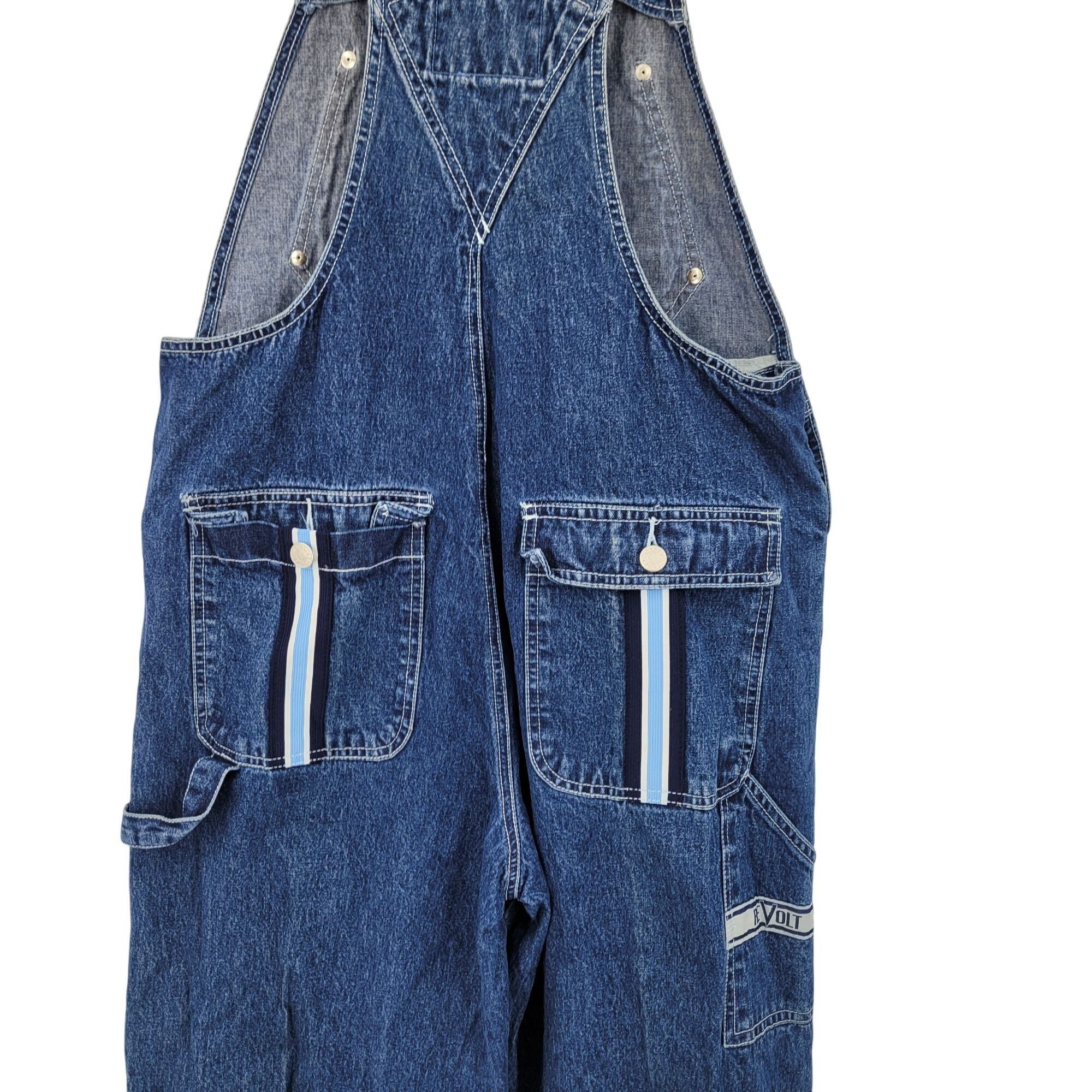 Vintage Vtg 80s Revolt Denim Overalls Sz L Cotton Racing Stripe Pock Size 34" / US 12 / IT 48 - 15 Thumbnail