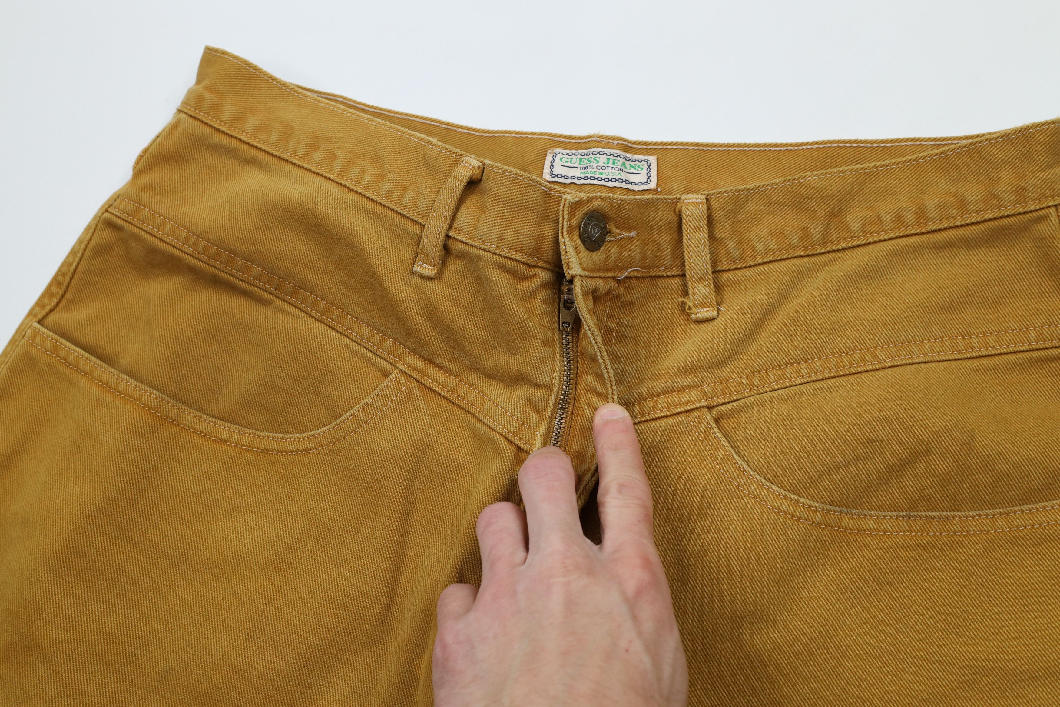Guess × Vintage Vintage 90s Guess Denim Jean Shorts Jorts Wheat Brown USA Size US 34 / EU 50 - 7 Thumbnail