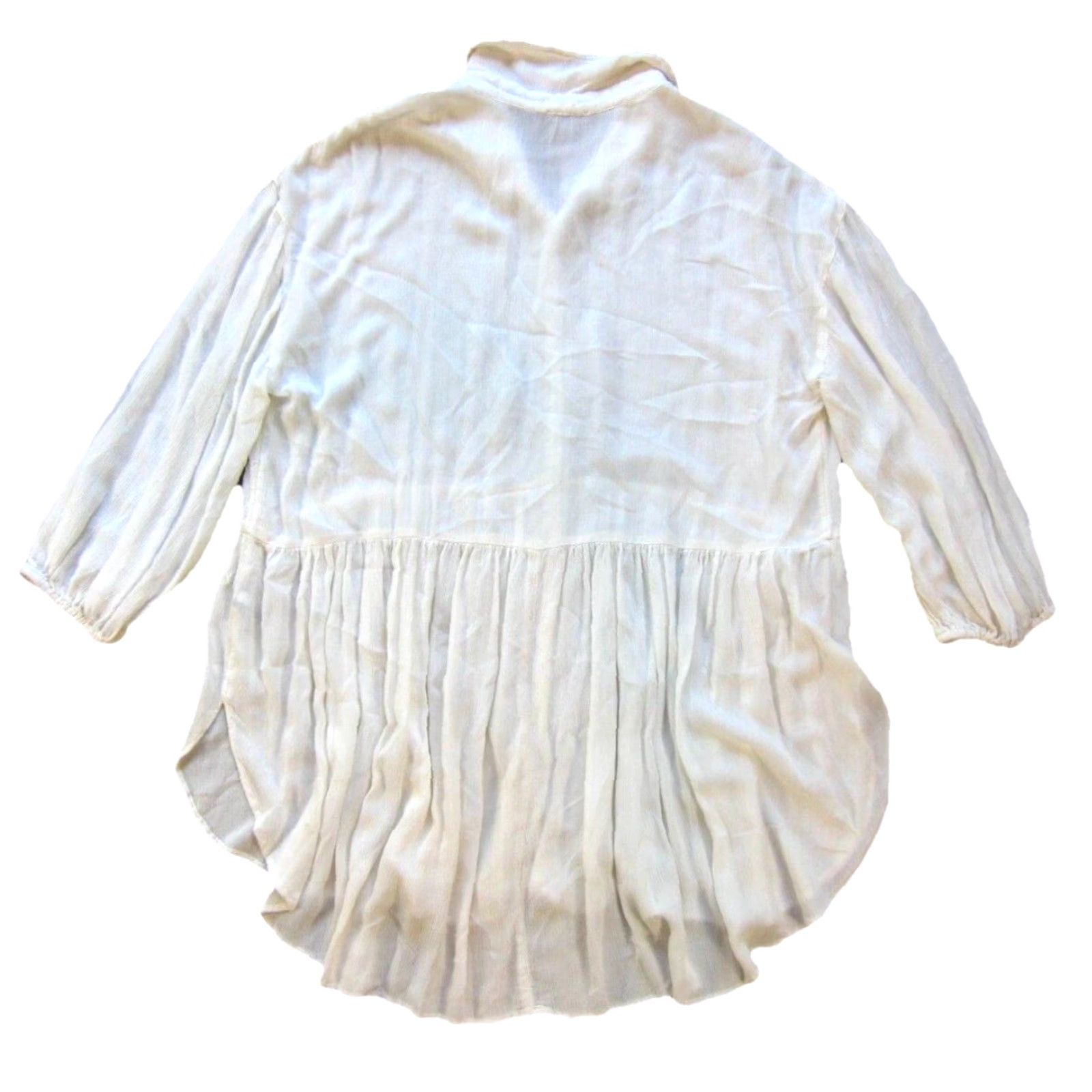Vintage Aerie White Collared 3/4 Sleeve Button Up Peasant Blouse Woman Large Size L / US 10 / IT 46 - 2 Thumbnail