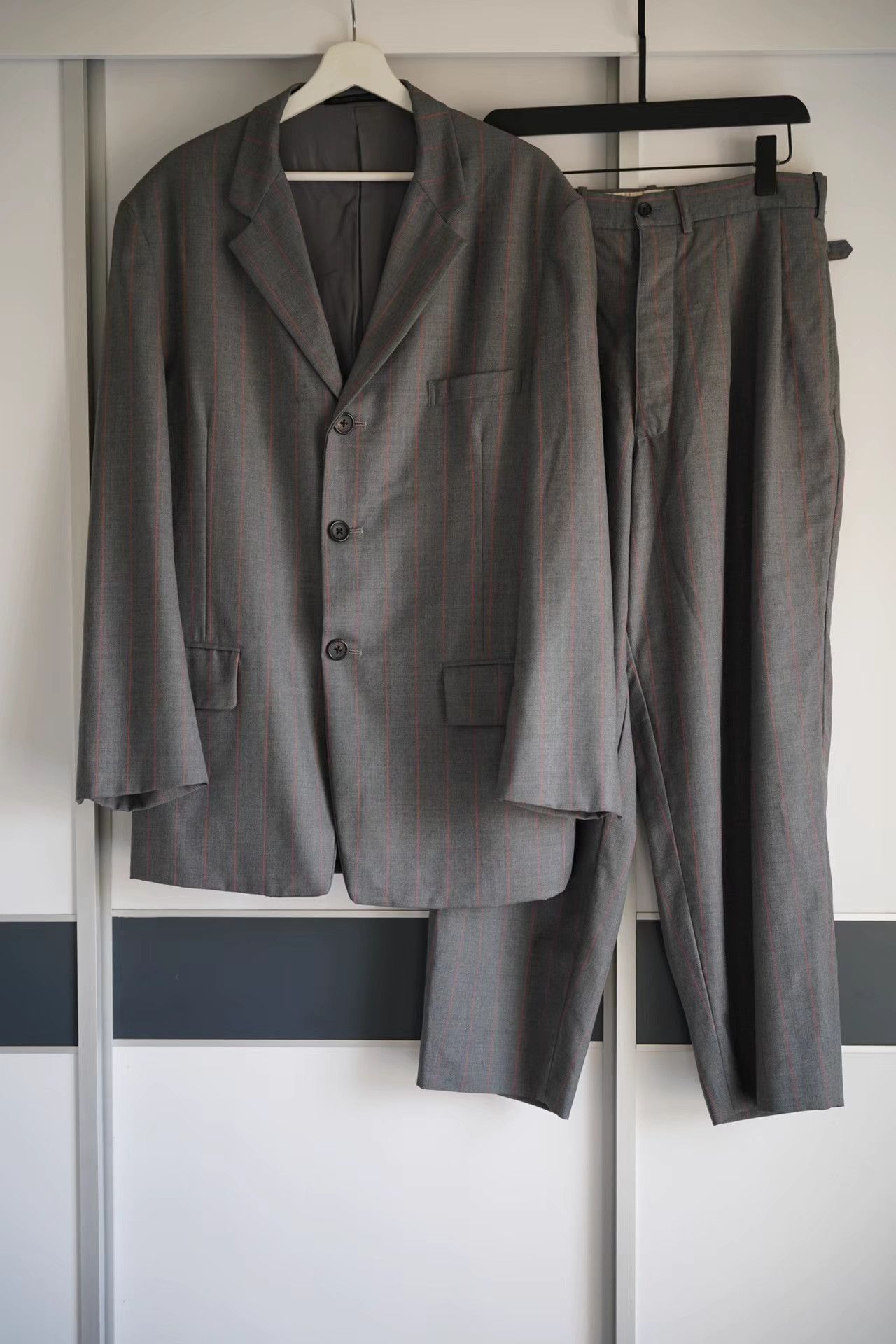 Yohji Yamamoto Yohji Yamamoto 95aw Gray & Orange Stripe Suit Set K4 Size US S / EU 44-46 / 1 - 1 Thumbnail