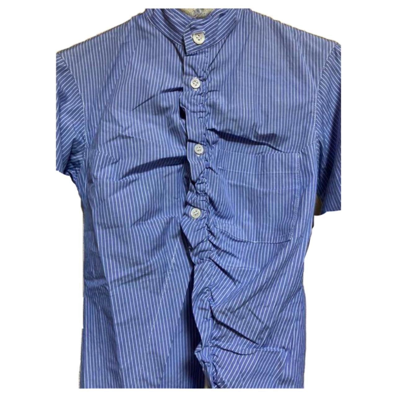 Yohji Yamamoto Y's Yohji Yamamoto Stripe Wool Mandarin Collar Button Down Size XS / US 0-2 / IT 36-38 - 4 Thumbnail