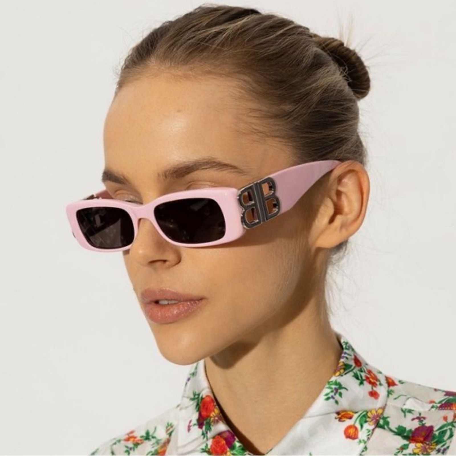 BRAND NEW BALENCIAGA BB0096S 012 Pink/Silver/Grey Sunglasses