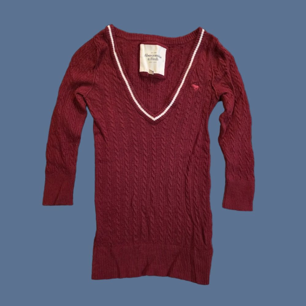 Abercrombie & Fitch VINTAGE Abercrombie & Fitch Cable Knit Long Sleeve Stretch Top Red Women's Large Blouse Slim V-Neck 3/4 Sleeve Embroidered Preppy 90s Casual Shirt Size L / US 10 / IT 46 - 1 Thumbnail