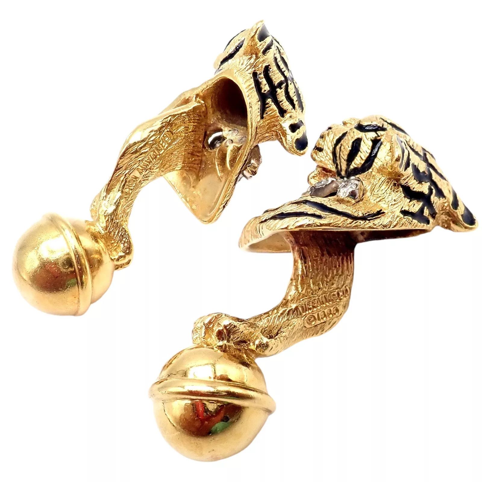 Tiffany & Co. 18k Yellow Gold Diamond Bengal Tiger Germany 1989 Cufflinks Size ONE SIZE - 8 Thumbnail
