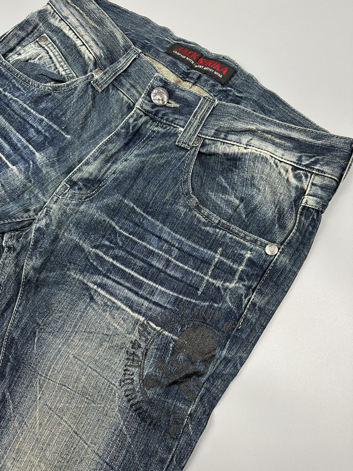 If Six Was Nine Distressed Flared Denim Jack Serika Britain Skull Bones Size US 34 / EU 50 - 8 Thumbnail