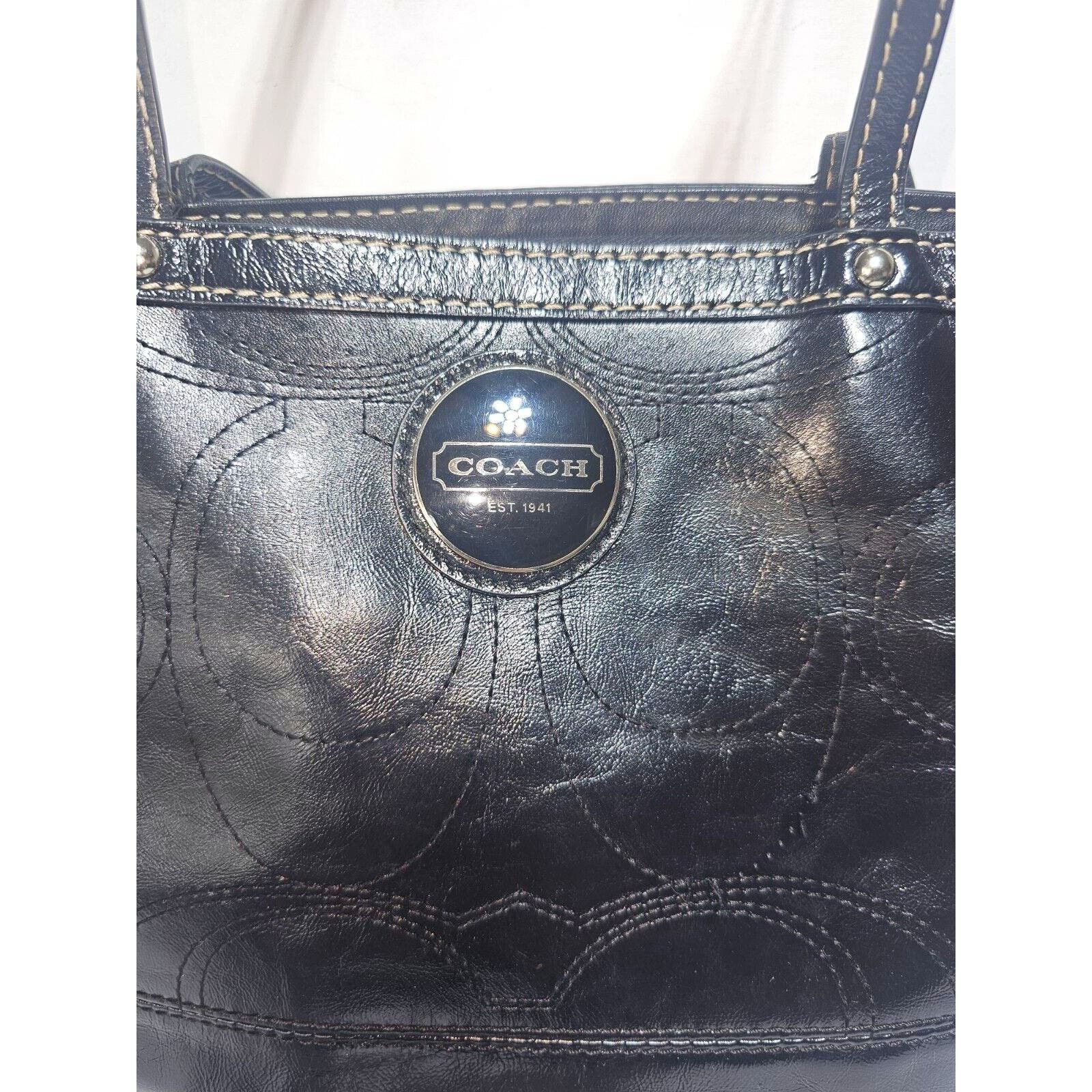 Coach Coach Purse Signature Stitched BLACK Patent Leather F15142 Size ONE SIZE - 3 Thumbnail